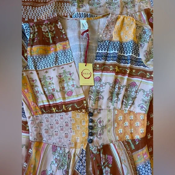 RAGA Anthropologie Maxi Length Duster Button Top Size XS NWT Orange Multi Print - Picture 4 of 7